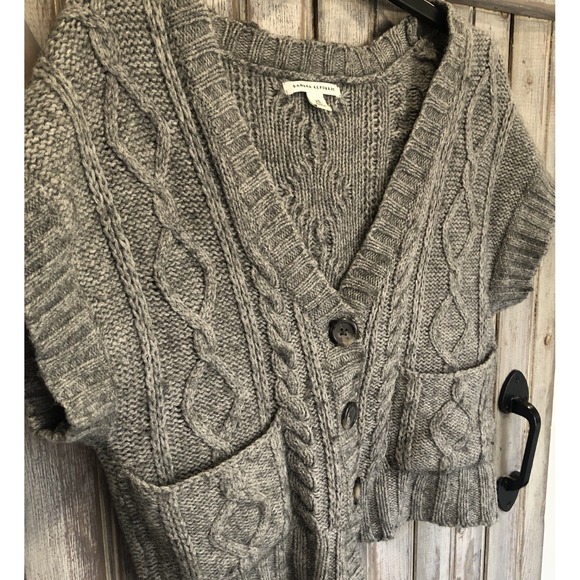 Alpaca Sweater Banana Republic Crop S/S Cardigan Cable Knit Gray Button XS Women - Picture 5 of 13